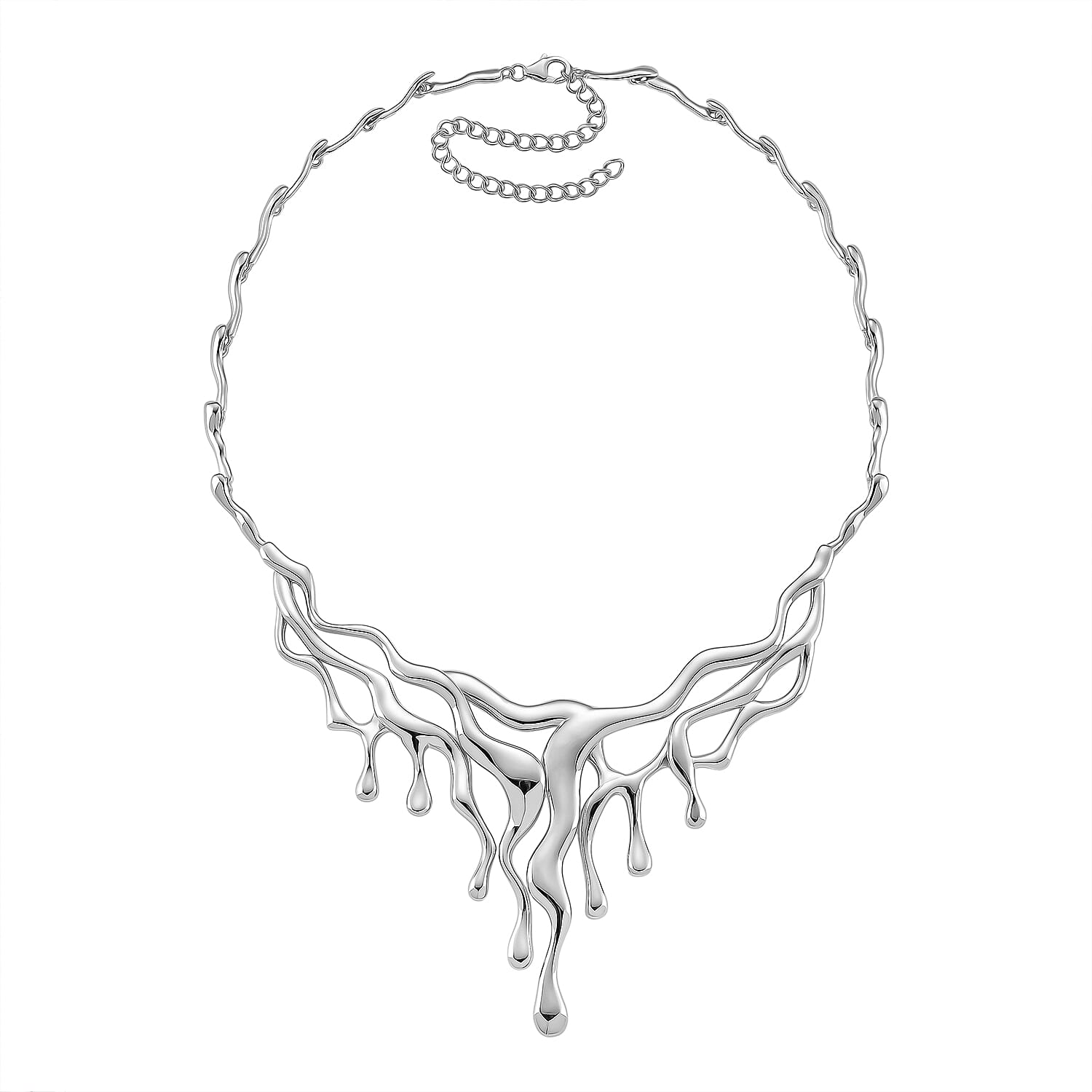 Lucy Q Drip Necklace (Size - 16-4 EXT) with Lobster Clasp in Rhodium Overlay Sterling Silver, Silver Wt. 60.00 Gms