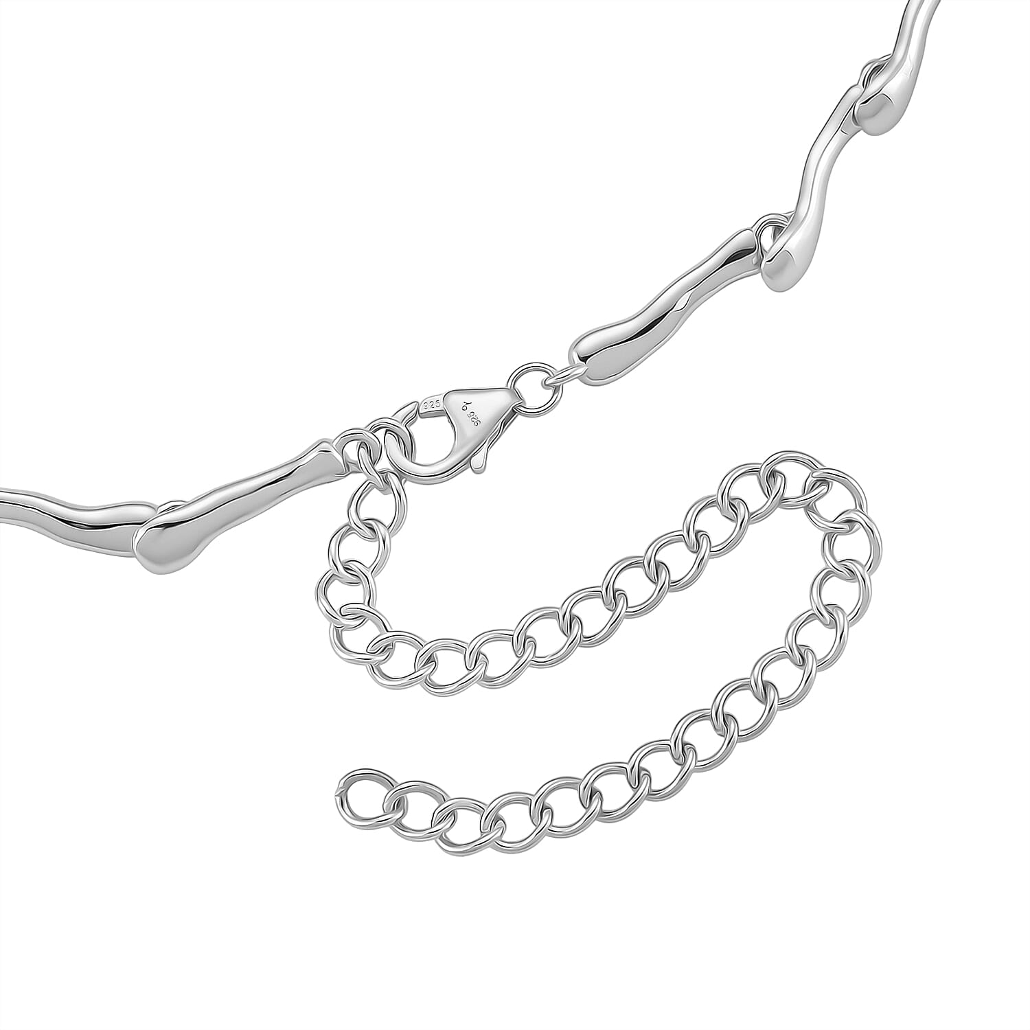 Lucy Q Drip Necklace (Size - 16-4 EXT) with Lobster Clasp in Rhodium Overlay Sterling Silver, Silver Wt. 60.00 Gms