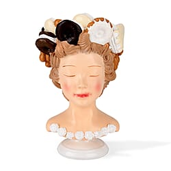 LIVMORE Lady Head Planter with Brown Hair (15 x 15 x 25 cm).