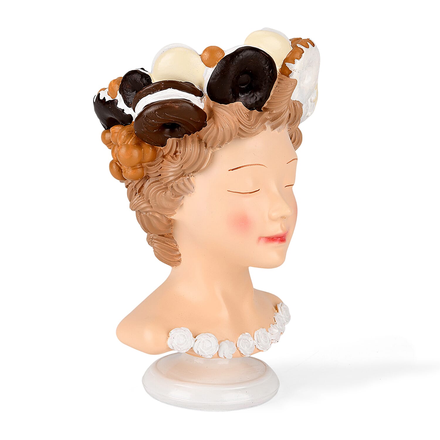 LIVMORE Lady Head Planter with Brown Hair (15 x 15 x 25 cm).