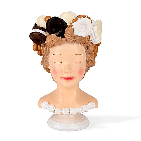LIVMORE Lady Head Planter with Brown Hair (15 x 15 x 25 cm).