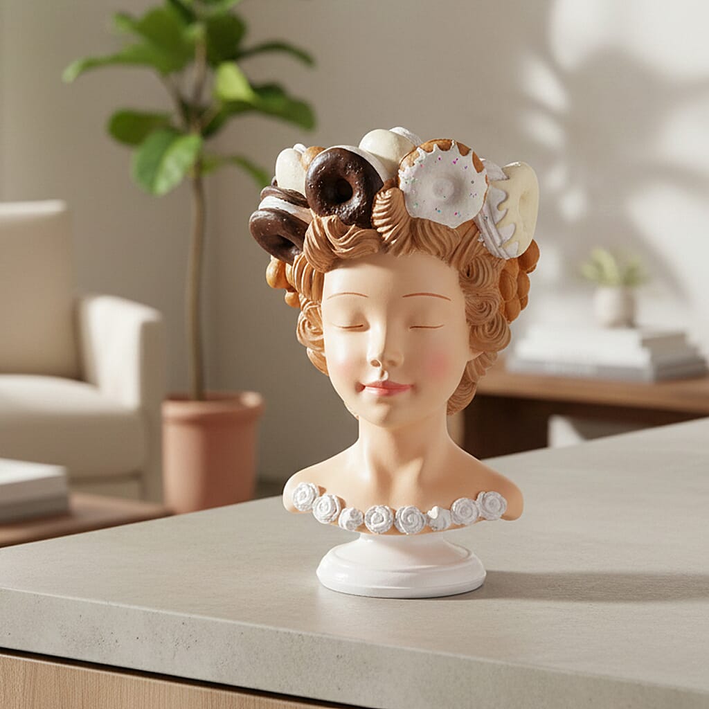 LIVMORE Lady Head Planter with Brown Hair (15 x 15 x 25 cm).