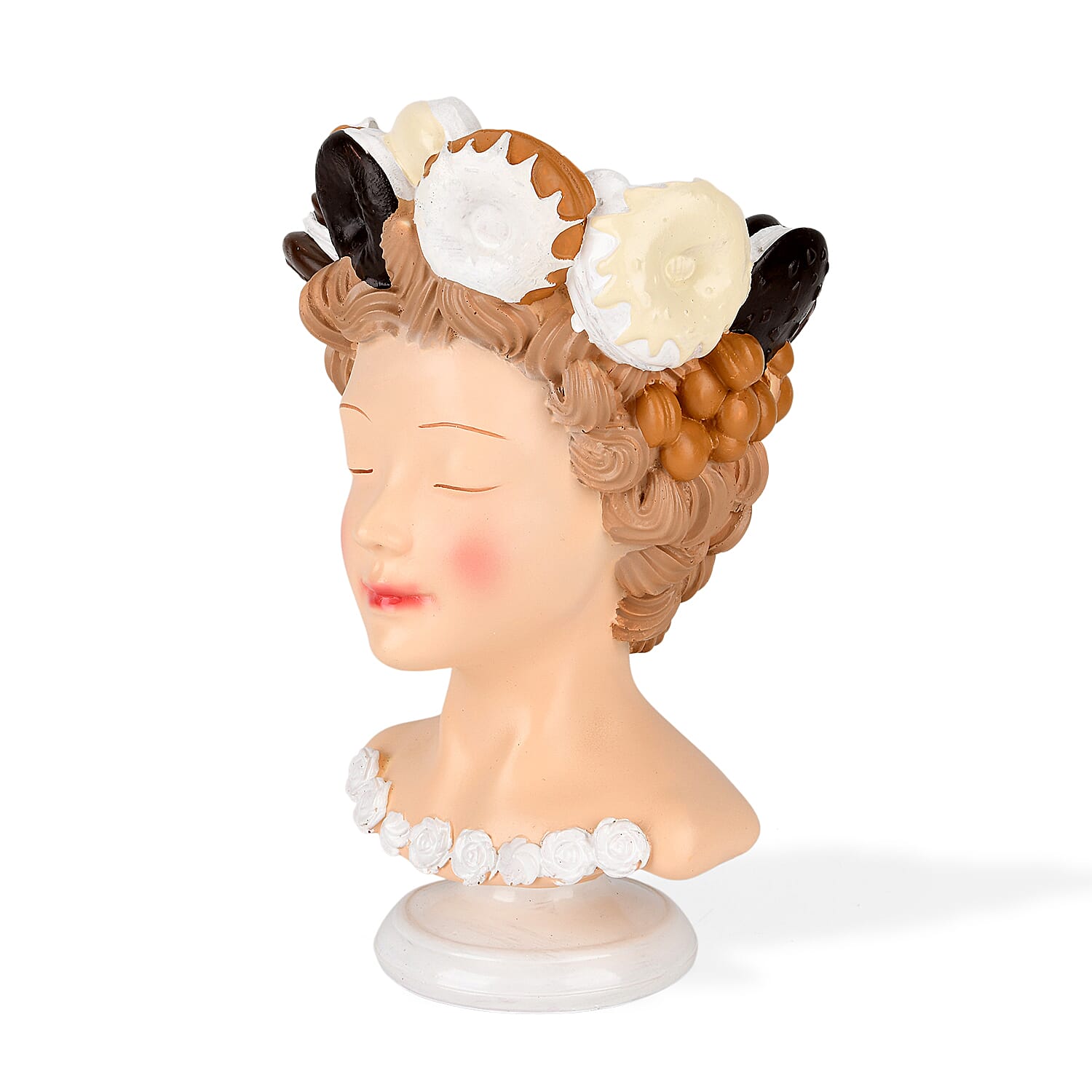LIVMORE Lady Head Planter with Brown Hair (15 x 15 x 25 cm).