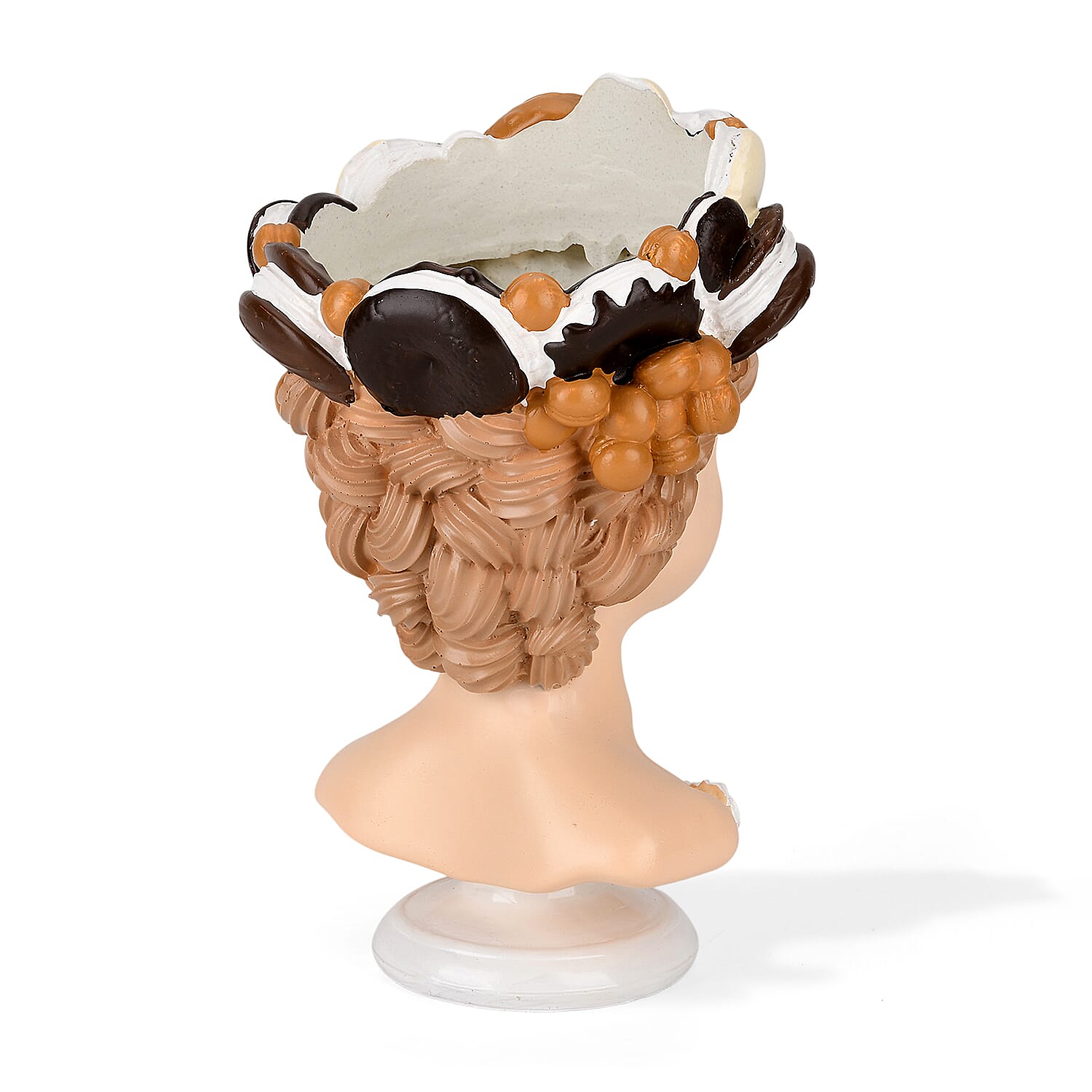 LIVMORE Lady Head Planter with Brown Hair (15 x 15 x 25 cm).