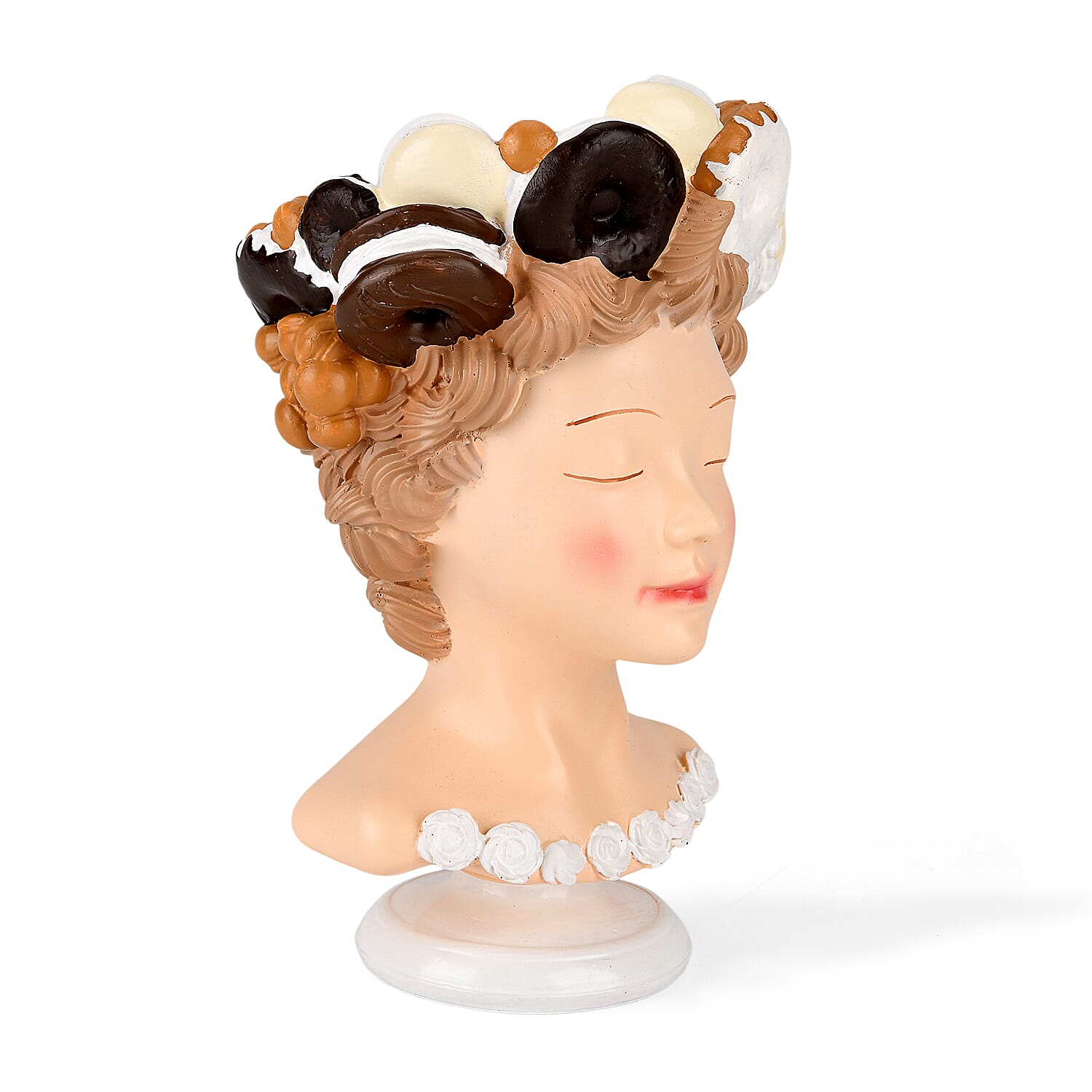 LIVMORE Lady Head Planter with Brown Hair (15 x 15 x 25 cm).