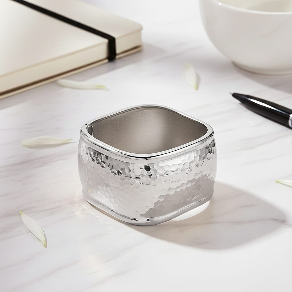 Cuff Bangle (Size 7) in White Gold Plated