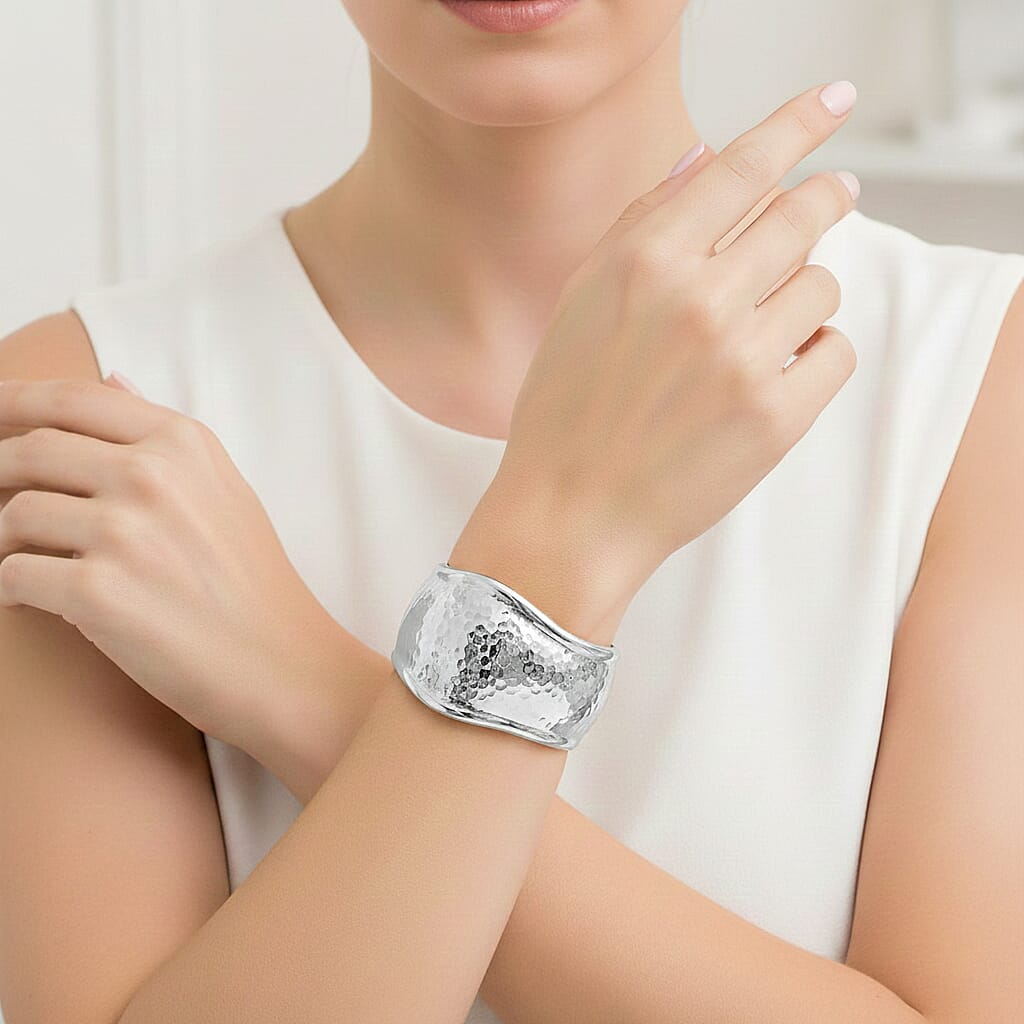 Cuff Bangle (Size 7) in White Gold Plated