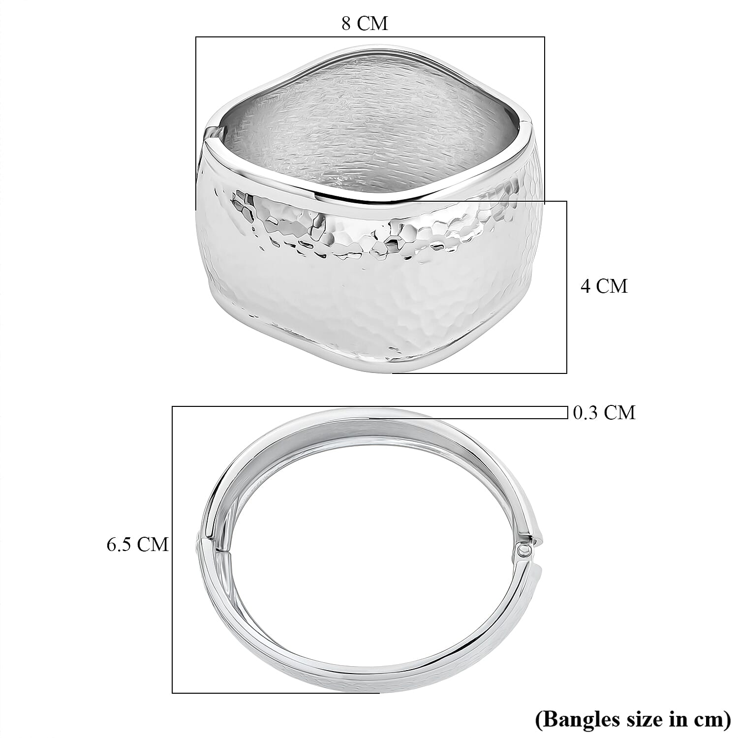 Cuff Bangle (Size 7) in White Gold Plated