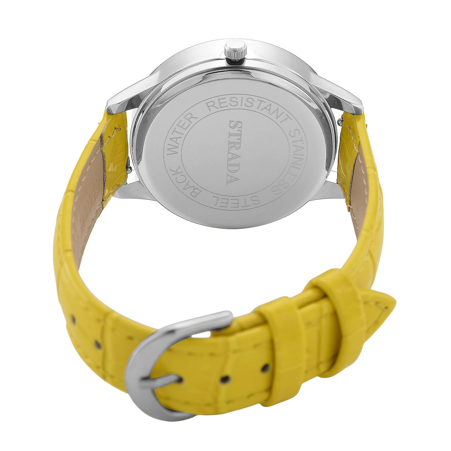 STRADA Murano Style Glass Ring PC21S Japanese Quartz Movt. Steel Plated Watch with White Dial and Yellow Leather Strap