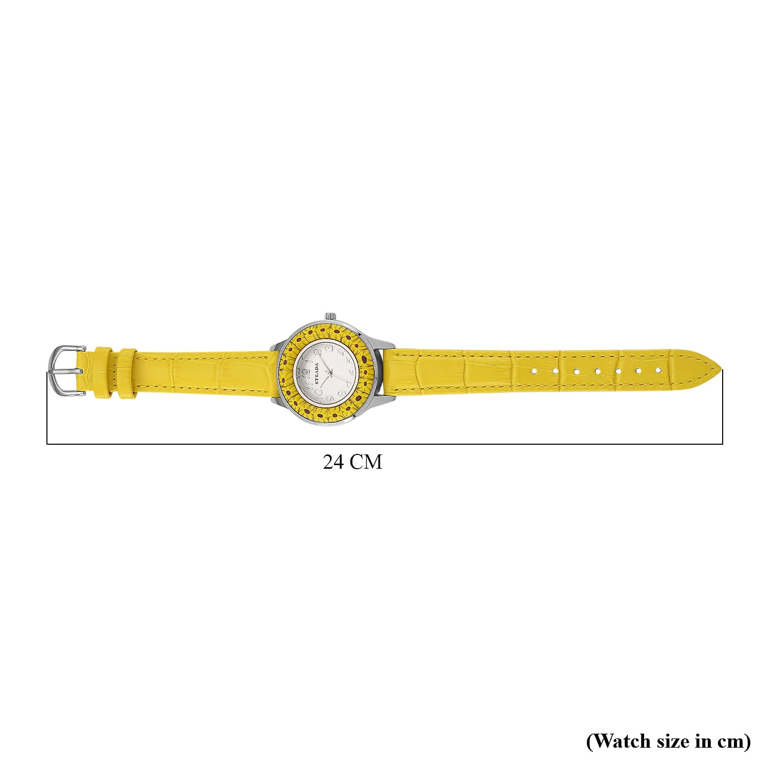 STRADA Murano Style Glass Ring PC21S Japanese Quartz Movt. Steel Plated Watch with White Dial and Yellow Leather Strap