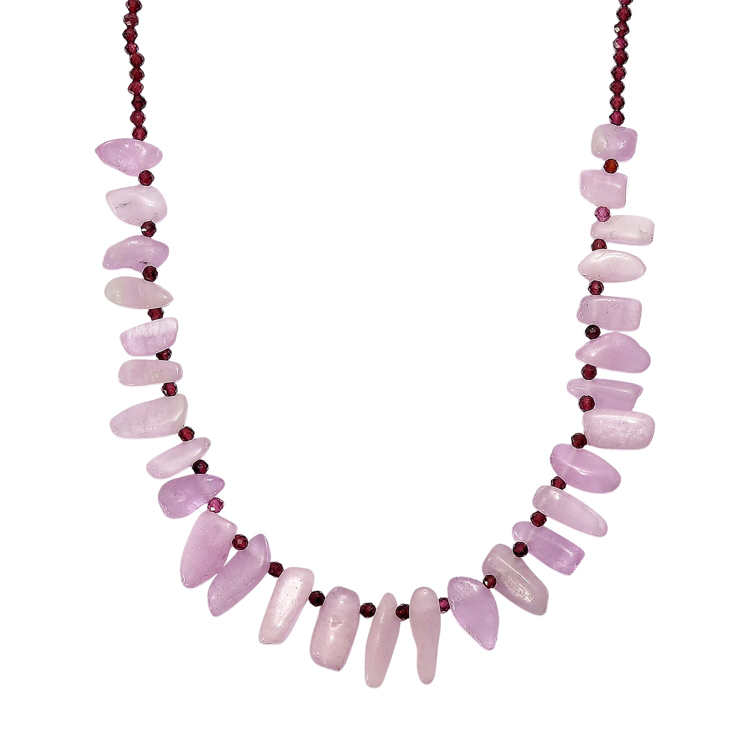 D'Joy Kunzite & Rhodolite Garnet Necklace (Size - 18) in Rhodium Overlay Sterling Silver 123.00 Ct.