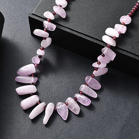 D'Joy Kunzite & Rhodolite Garnet Necklace (Size - 18) in Rhodium Overlay Sterling Silver 123.00 Ct.