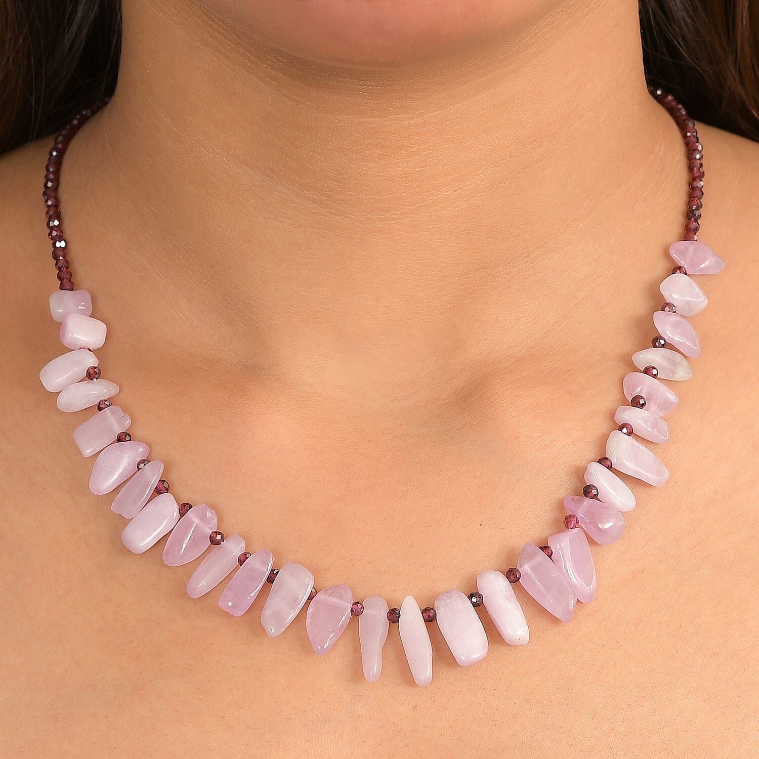 D'Joy Kunzite & Rhodolite Garnet Necklace (Size - 18) in Rhodium Overlay Sterling Silver 123.00 Ct.