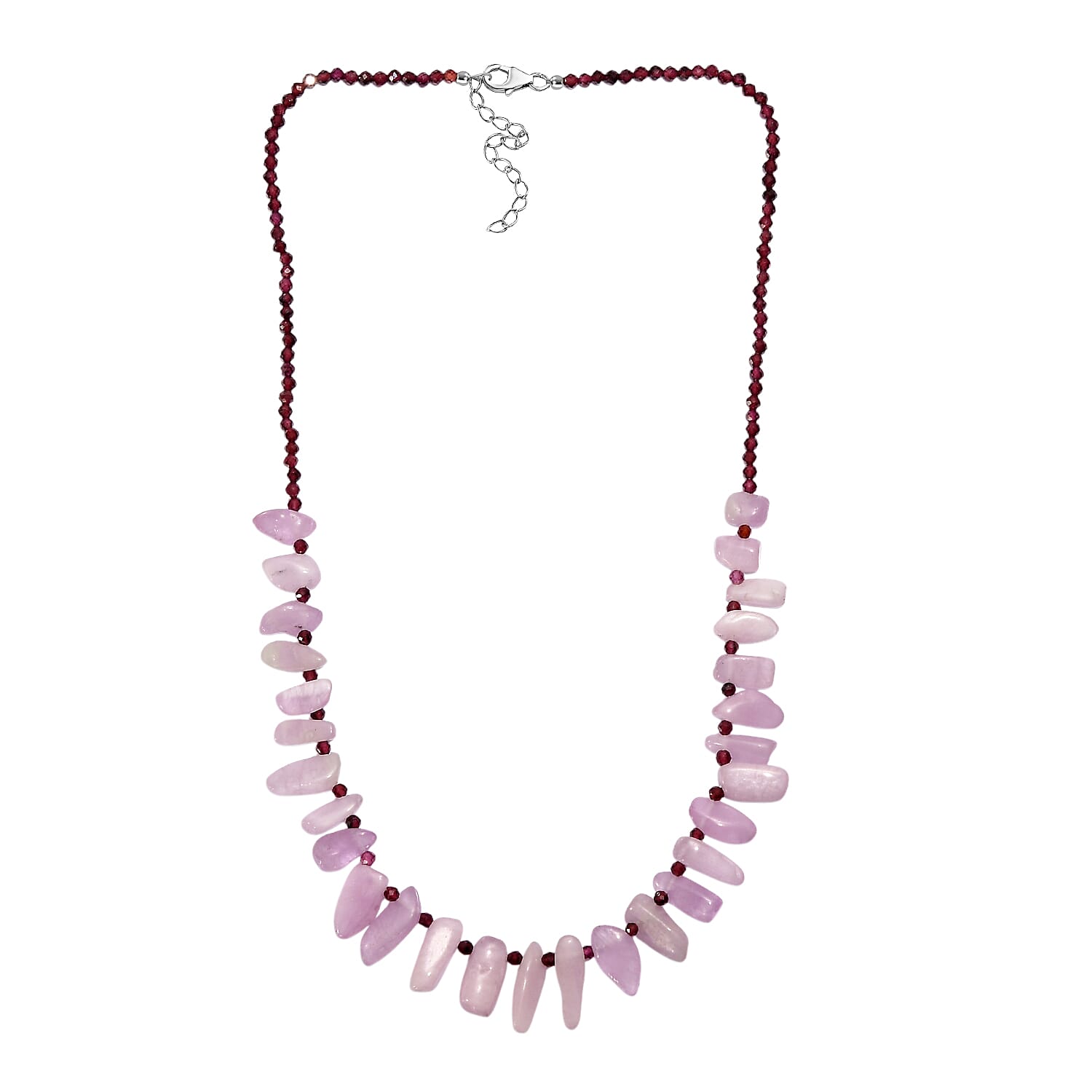 D'Joy Kunzite & Rhodolite Garnet Necklace (Size - 18) in Rhodium Overlay Sterling Silver 123.00 Ct.