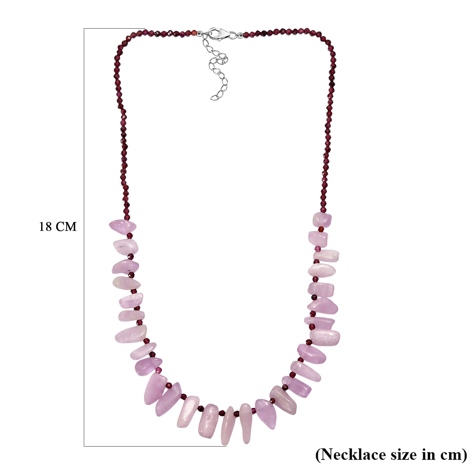 D'Joy Kunzite & Rhodolite Garnet Necklace (Size - 18) in Rhodium Overlay Sterling Silver 123.00 Ct.