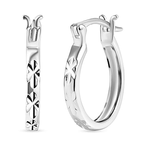 Sterling Silver Diamond Cut Hoop Earrings with Clasp