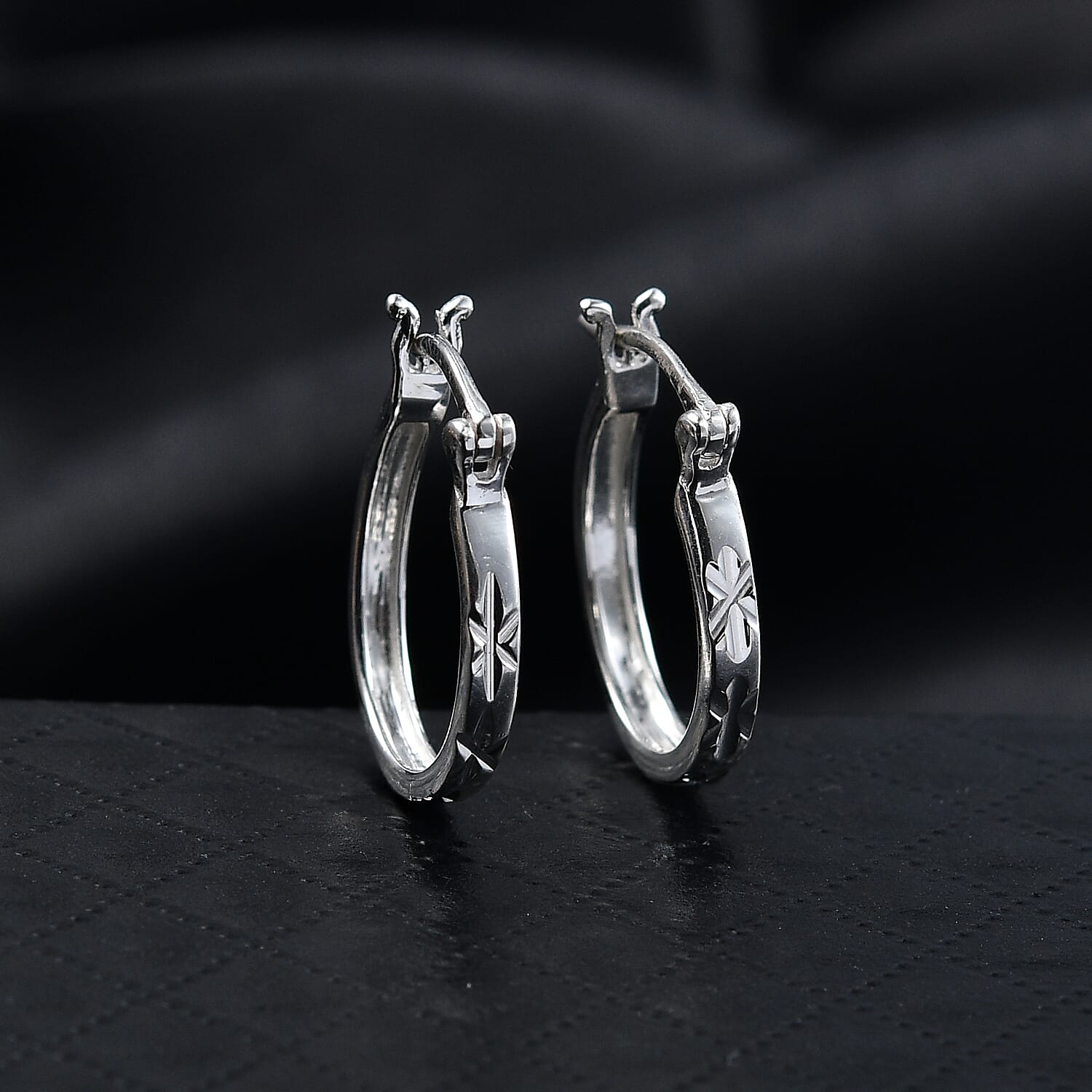 Sterling Silver Diamond Cut Hoop Earrings with Clasp