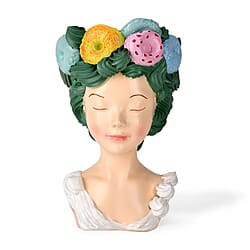 LIVMORE Lady Head Planter with Brown Hair (15 x 15 x 25 cm).