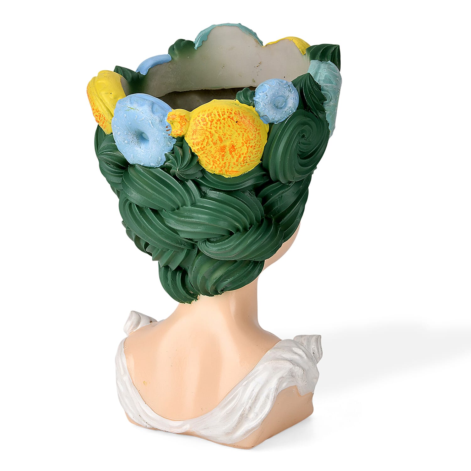 LIVMORE Lady Head Planter with Green Hair (15 x 15 x 25 cm).