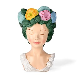 LIVMORE Lady Head Planter with Pink Hair (15 x 15 x 25 cm).