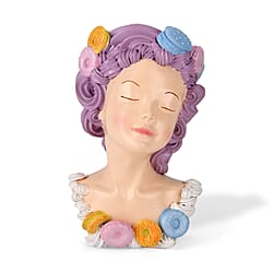 LIVMORE Lady Head Planter with Brown Hair (15 x 15 x 25 cm).