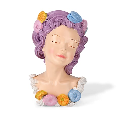 LIVMORE Lady Head Planter with Purple Hair (15 x 15 x 25 cm).