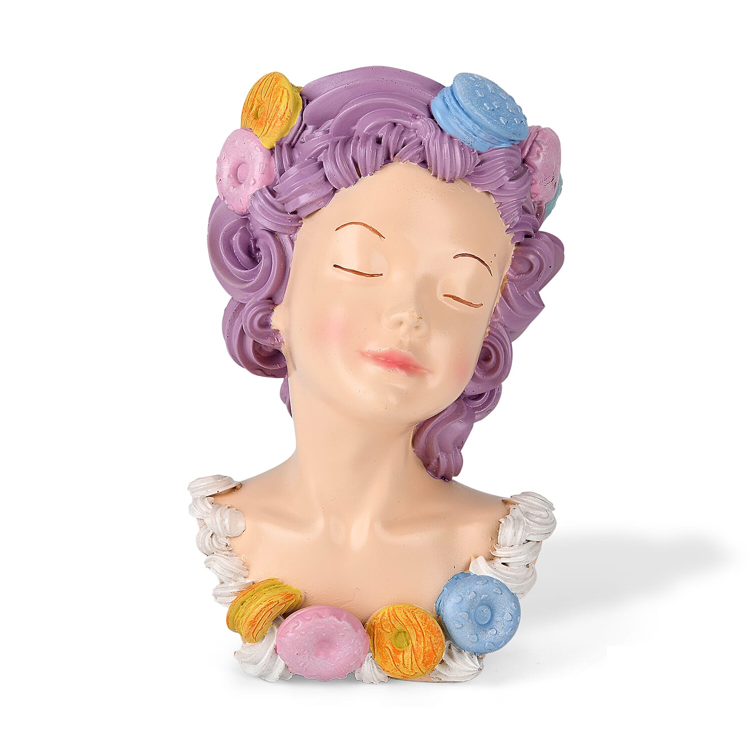 LIVMORE Lady Head Planter with Purple Hair (15 x 15 x 25 cm).