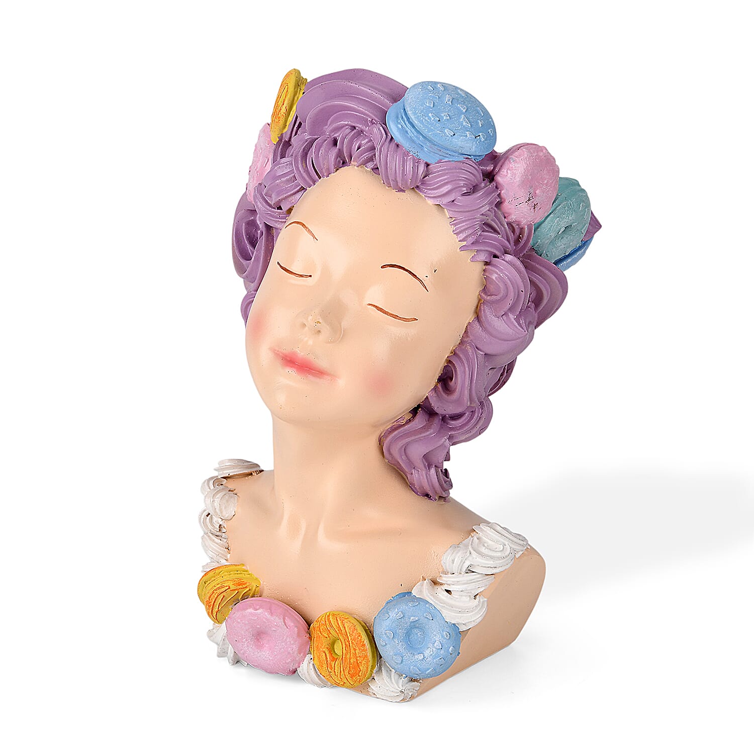 LIVMORE Lady Head Planter with Purple Hair (15 x 15 x 25 cm).