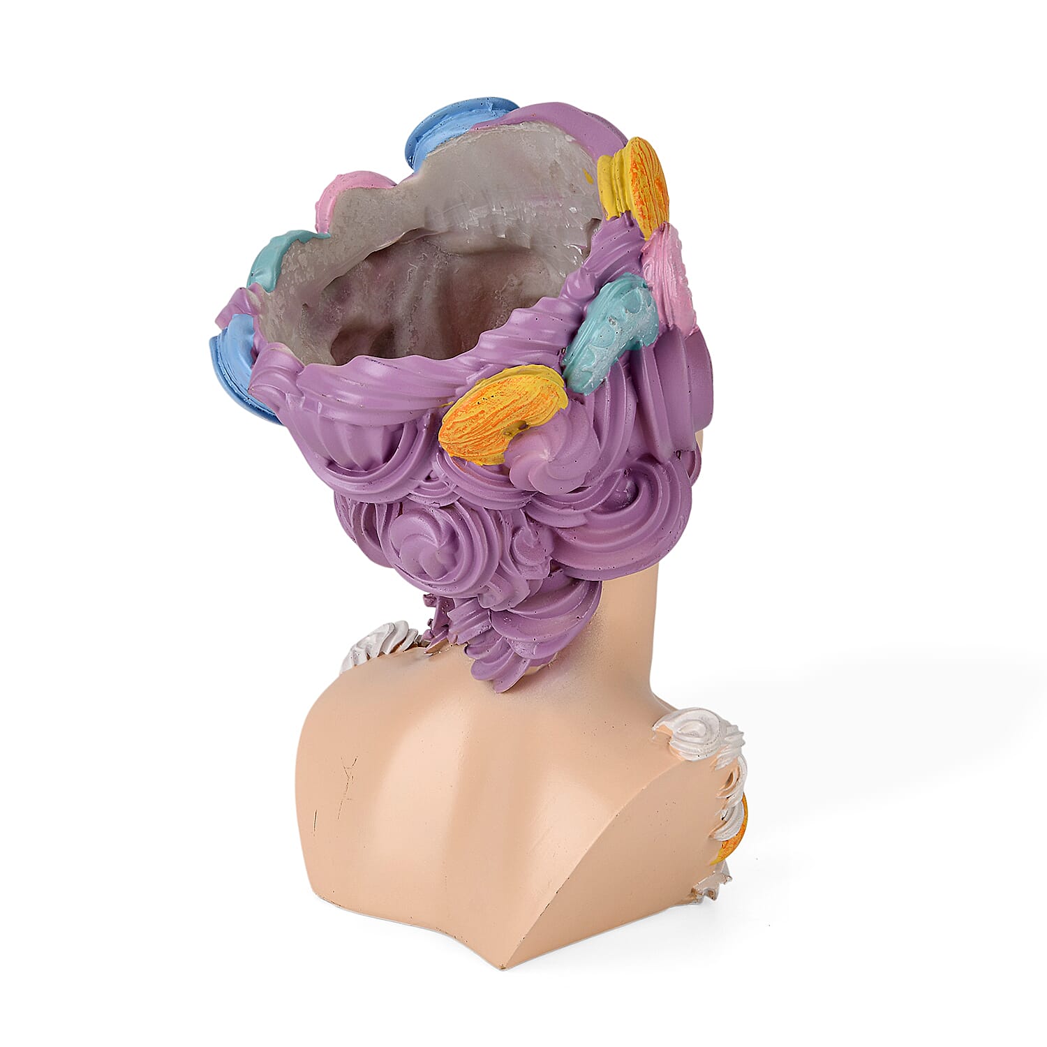 LIVMORE Lady Head Planter with Purple Hair (15 x 15 x 25 cm).