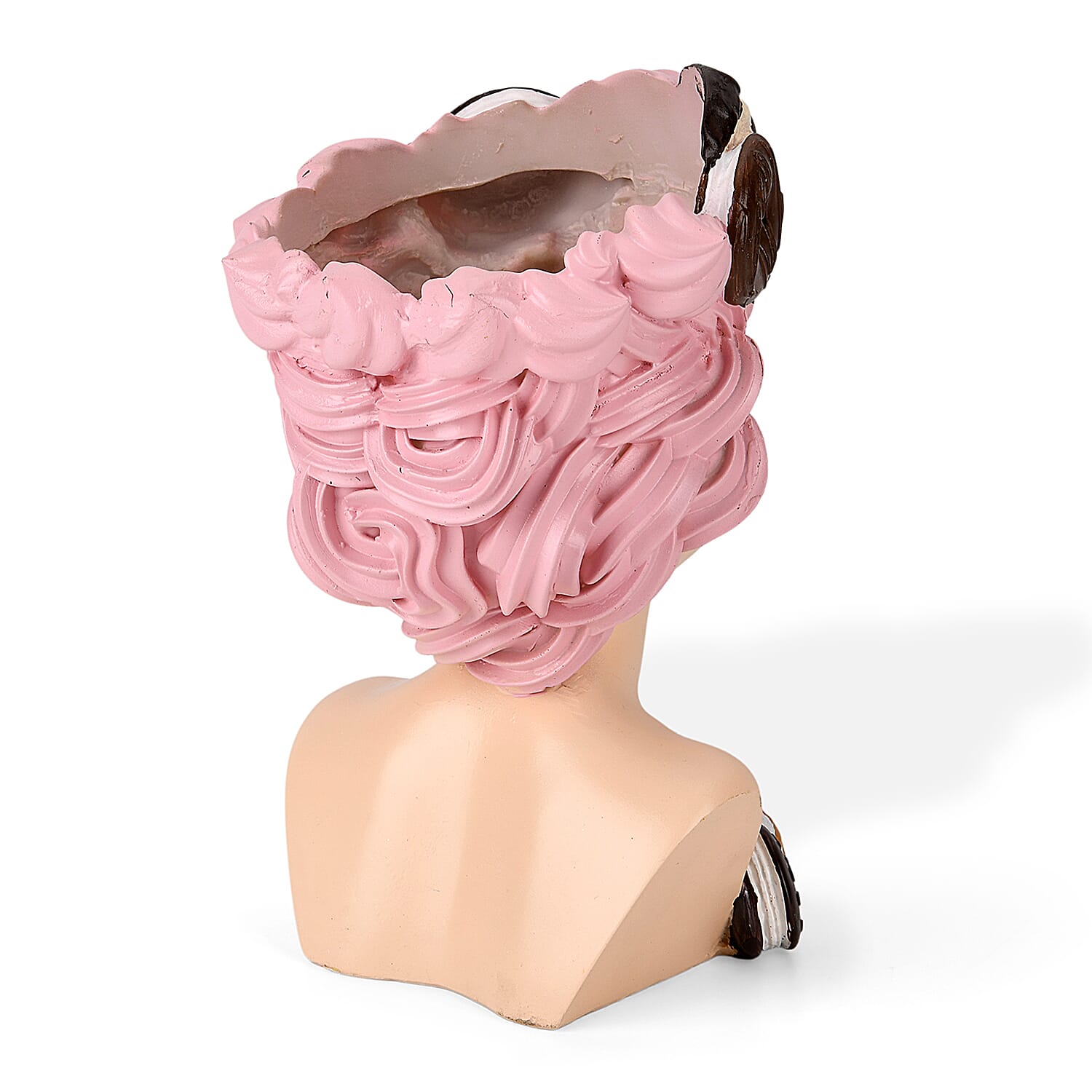 LIVMORE Lady Head Planter with Pink Hair (15 x 15 x 25 cm).