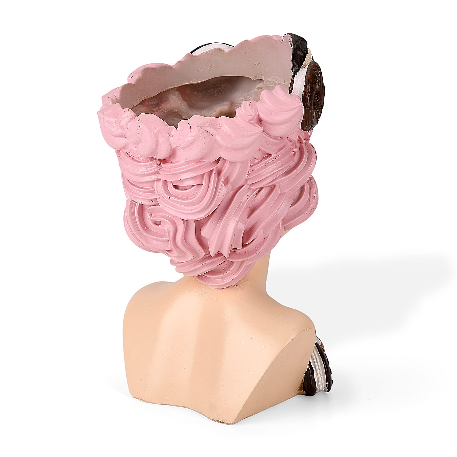 LIVMORE Lady Head Planter with Pink Hair (15 x 15 x 25 cm).
