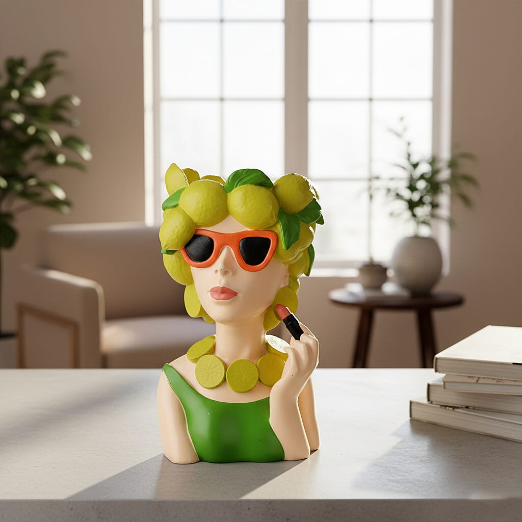 LIVMORE Lady Head Planter with Yellow Hair (15 x 15 x 25 cm)