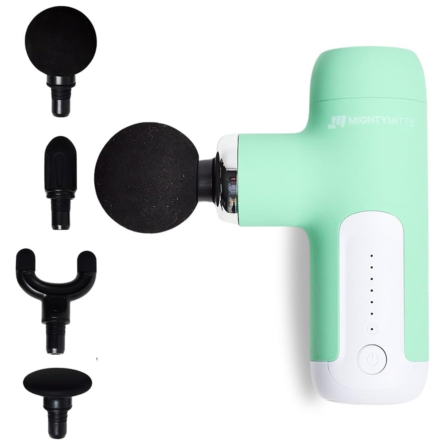 MightyMitts Portable Massage Gun for Deep Tissue Muscle Recovery with 4 Heads and 6 Speeds - Green
