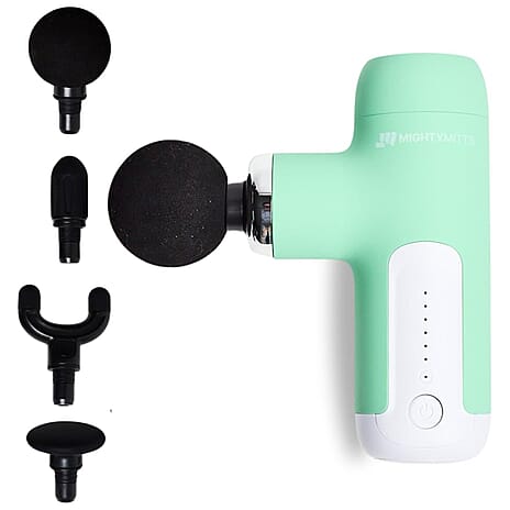 MightyMitts Portable Massage Gun for Deep Tissue Muscle Recovery with 4 Heads and 6 Speeds - Green