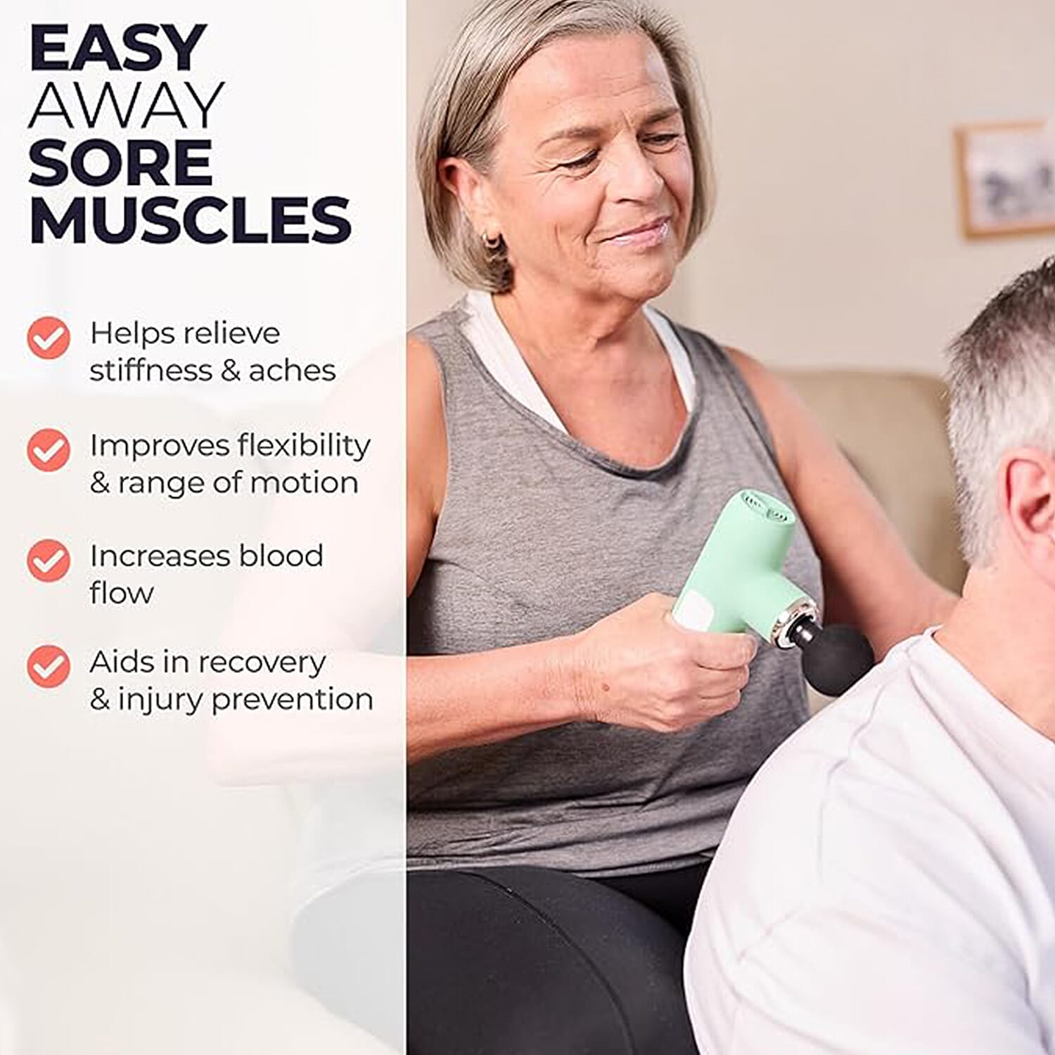 MightyMitts Portable Massage Gun for Deep Tissue Muscle Recovery with 4 Heads and 6 Speeds - Green