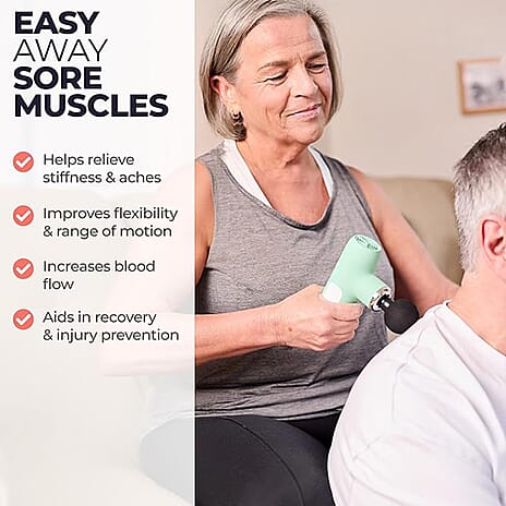 MightyMitts Portable Massage Gun for Deep Tissue Muscle Recovery with 4 Heads and 6 Speeds - Green