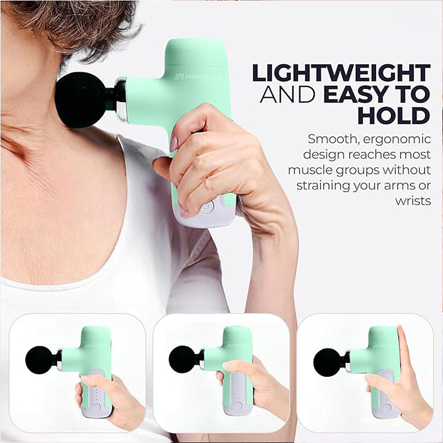 MightyMitts Portable Massage Gun for Deep Tissue Muscle Recovery with 4 Heads and 6 Speeds - Green