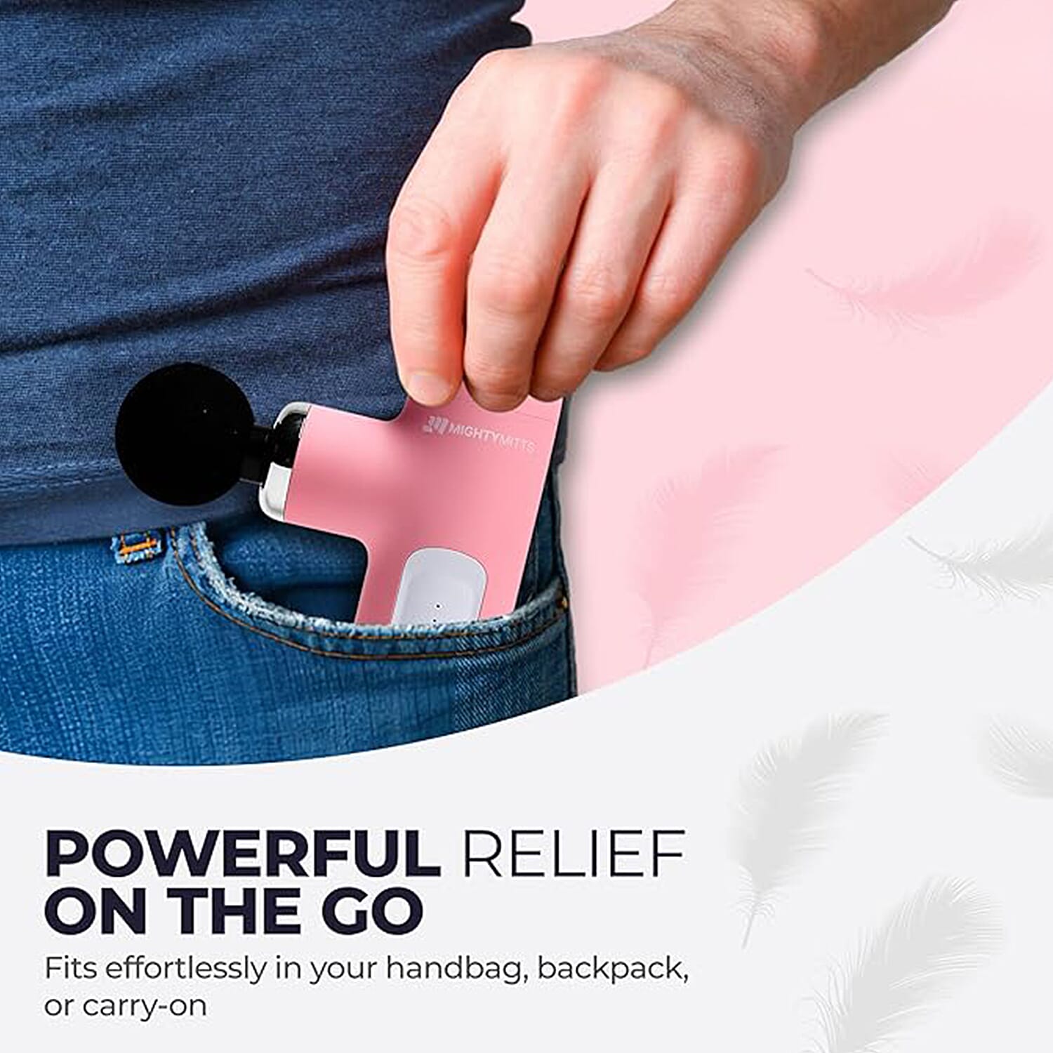 MightyMitts Portable Massage Gun for Deep Tissue Muscle Recovery with 4 Heads and 6 Speeds - Pink