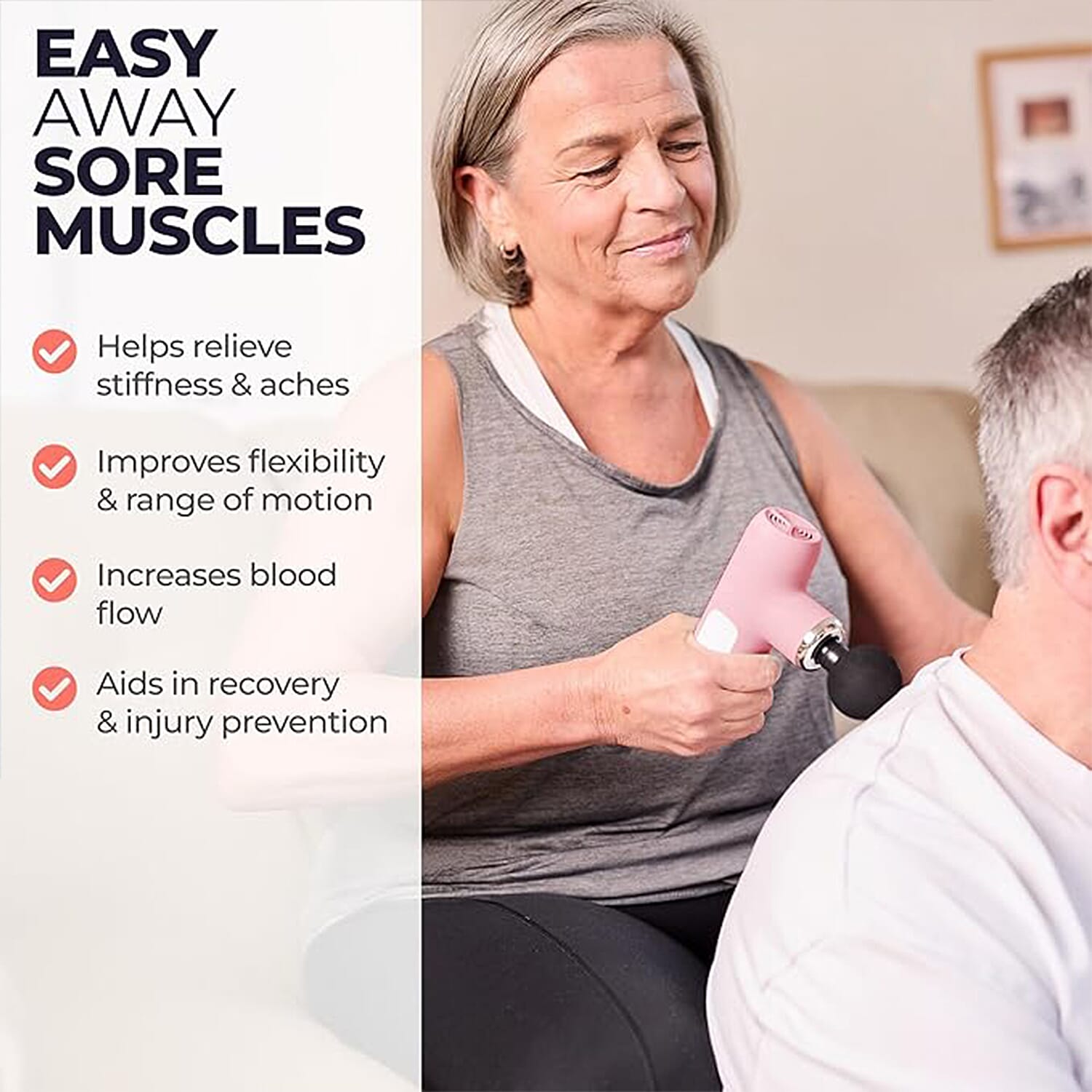 MightyMitts Portable Massage Gun for Deep Tissue Muscle Recovery with 4 Heads and 6 Speeds - Pink