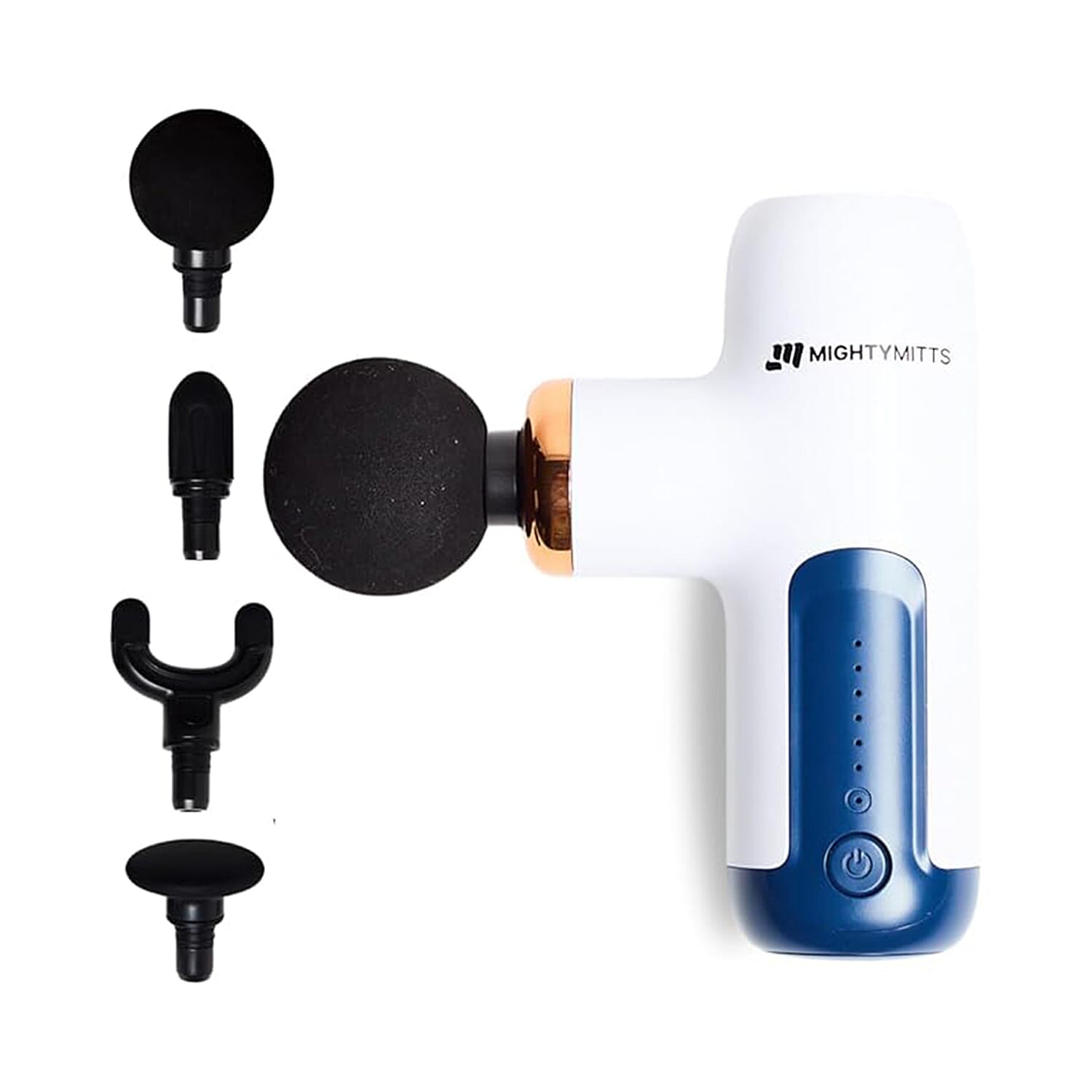 MightyMitts Portable Massage Gun for Deep Tissue Muscle Recovery with 4 Heads and 6 Speeds - White