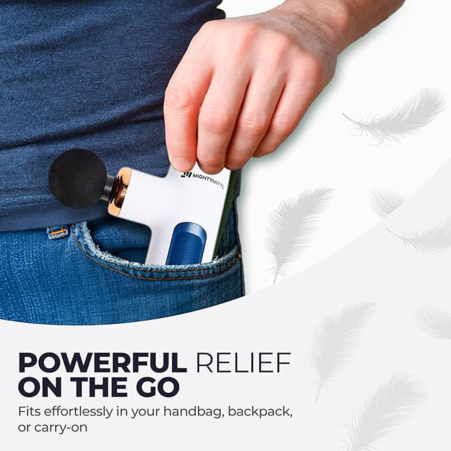 MightyMitts Portable Massage Gun for Deep Tissue Muscle Recovery with 4 Heads and 6 Speeds - White