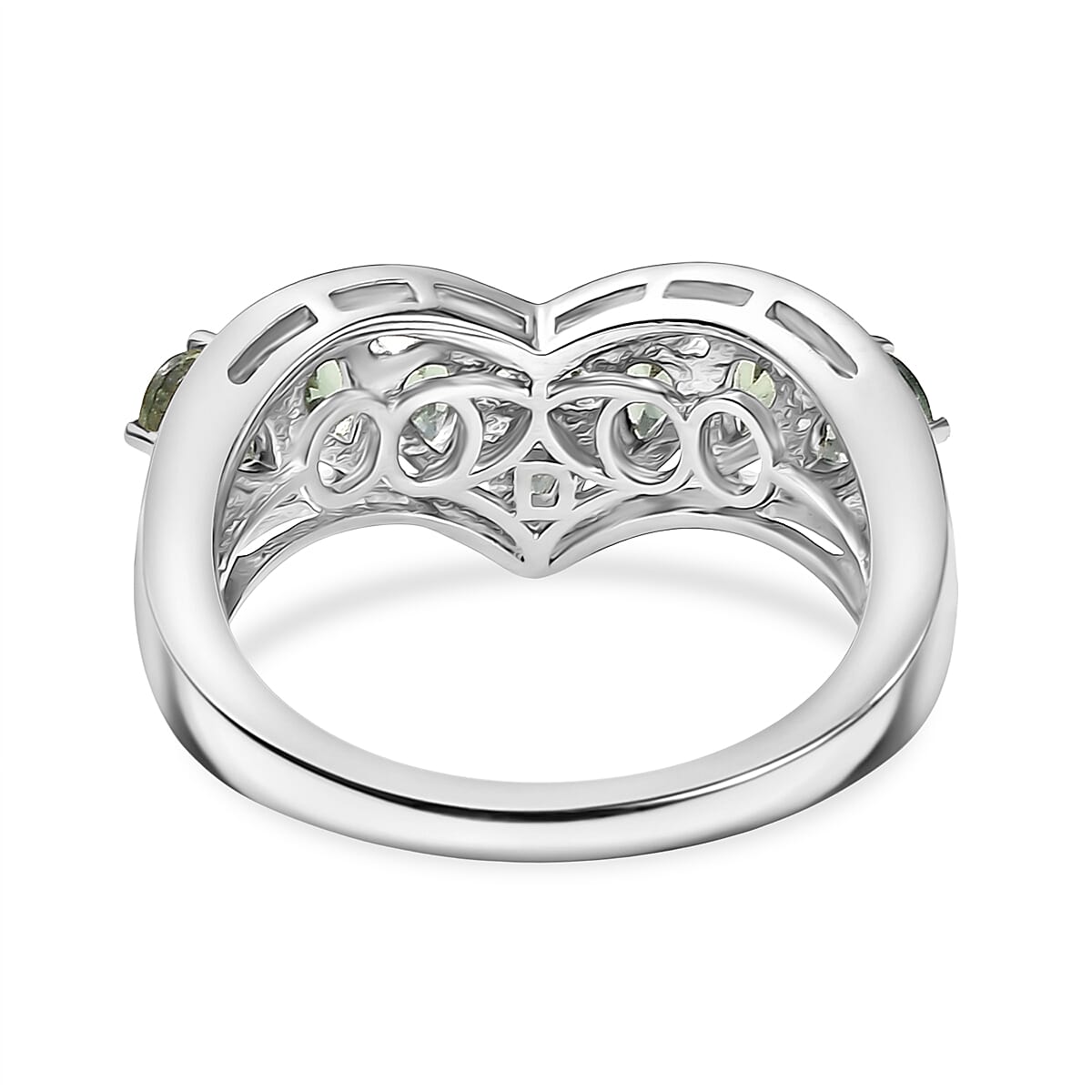 D'Joy Green Apatite & White Zircon Half Eternity Band Ring in Platinum Overlay Sterling Silver 1.85 Ct.