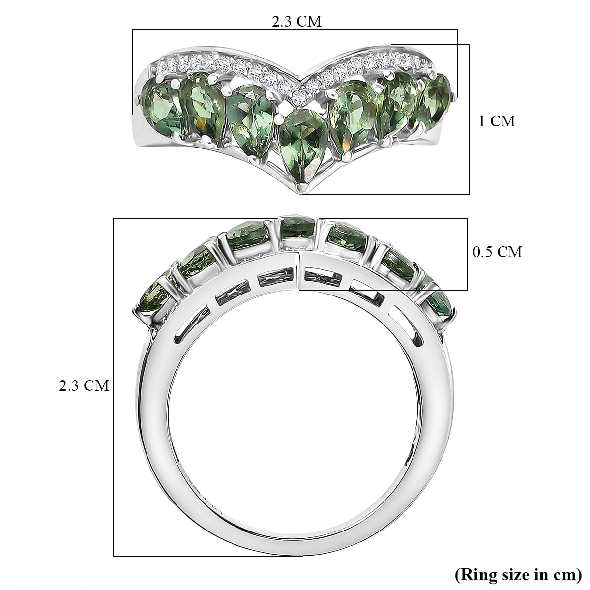 D'Joy Green Apatite & White Zircon Half Eternity Band Ring in Platinum Overlay Sterling Silver 1.85 Ct.