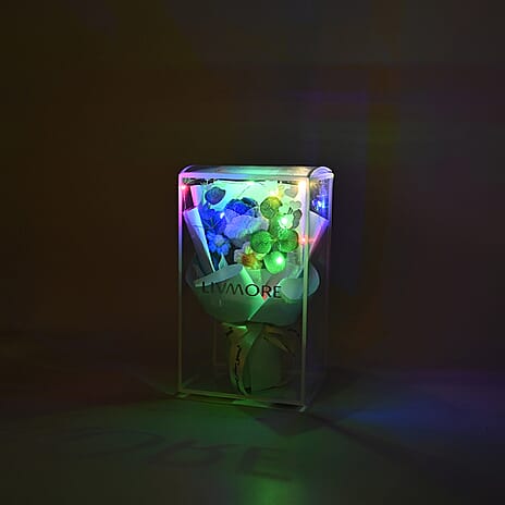 LIVMORE Handmade Knitted Flower Bouquet with 10 LED Lights (26cm) - Turquoise