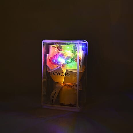 LIVMORE Handmade Knitted Flower Bouquet with 10 LED Lights (26cm) - Yellow