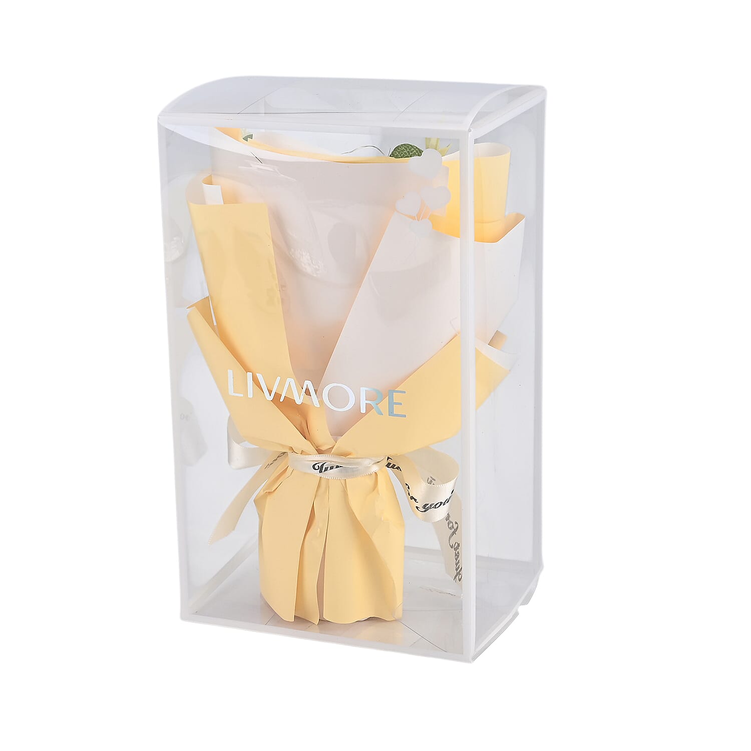 LIVMORE Handmade Knitted Flower Bouquet with 10 LED Lights (26cm) - Yellow