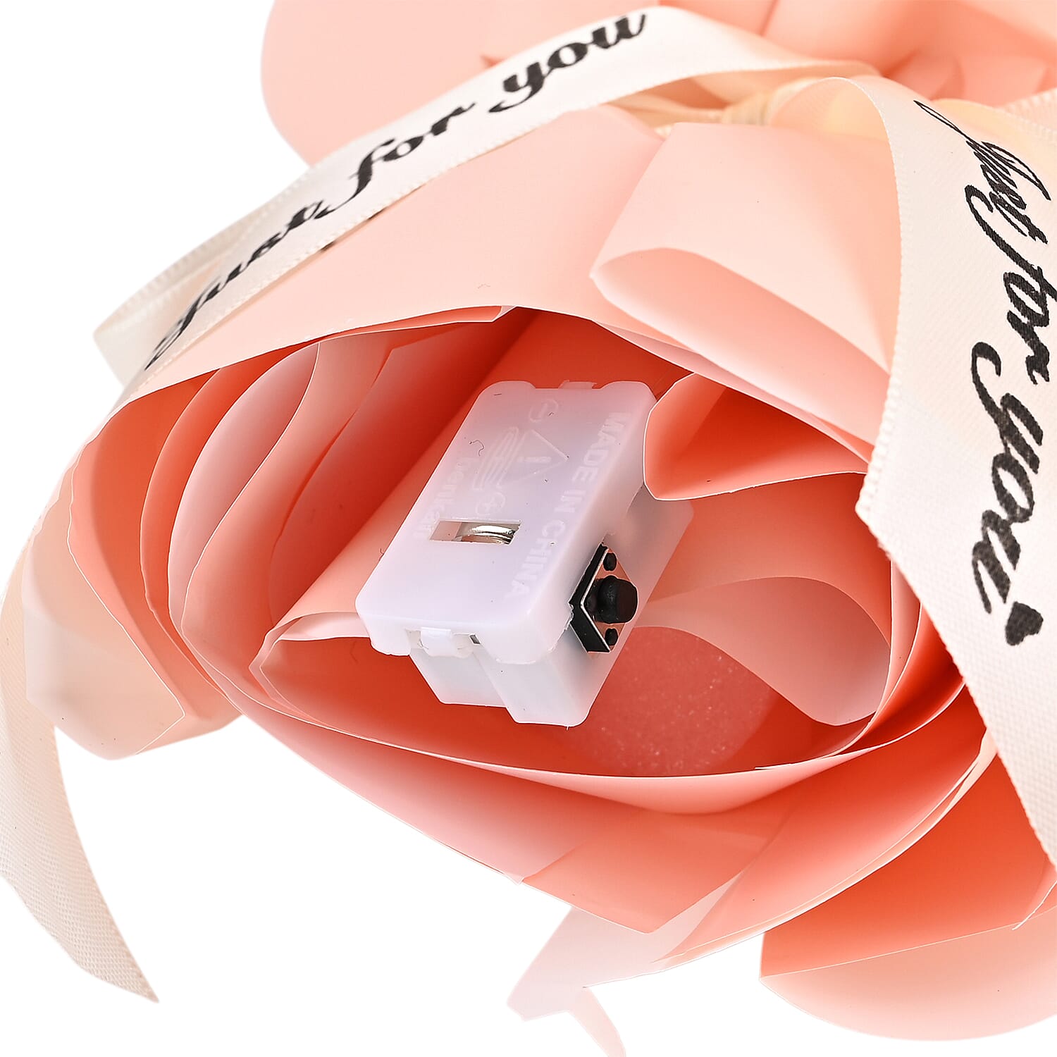 LIVMORE Handmade Knitted Flower Bouquet with 10 LED Lights (26cm) - Light Peach