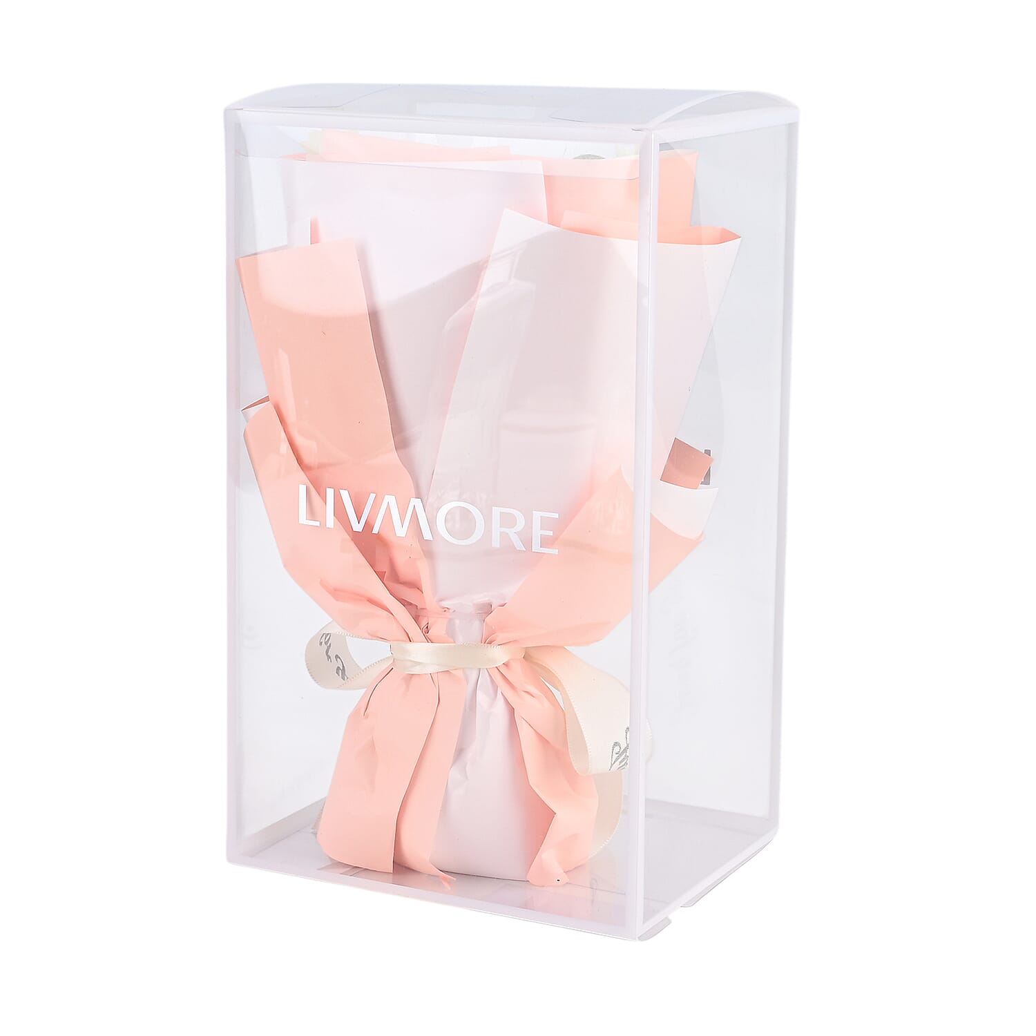 LIVMORE Handmade Knitted Flower Bouquet with 10 LED Lights (26cm) - Light Peach