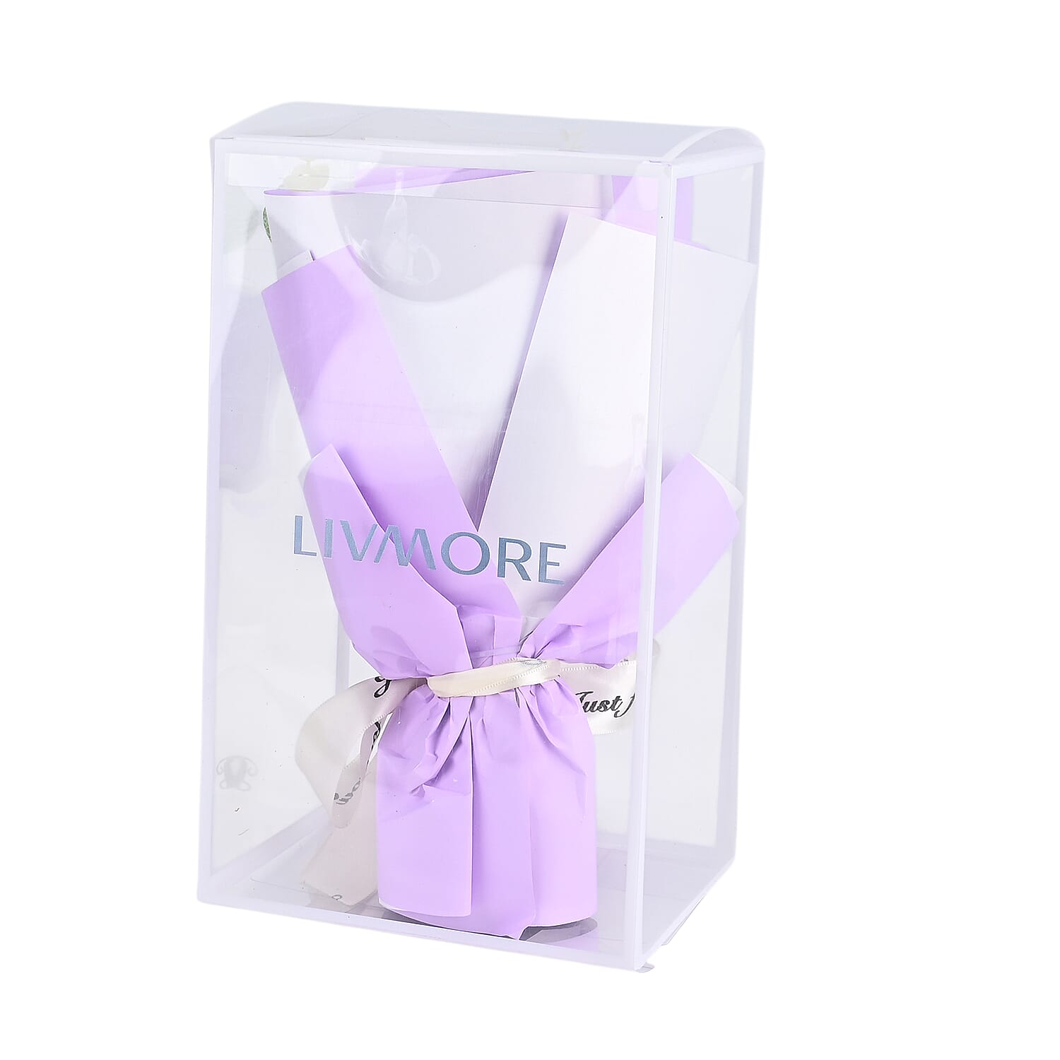 LIVMORE Handmade Knitted Flower Bouquet with 10 LED Lights (26cm) - Purple