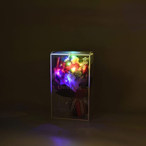 LIVMORE Handmade Knitted Flower Bouquet with 10 LED Lights (26cm) - Red